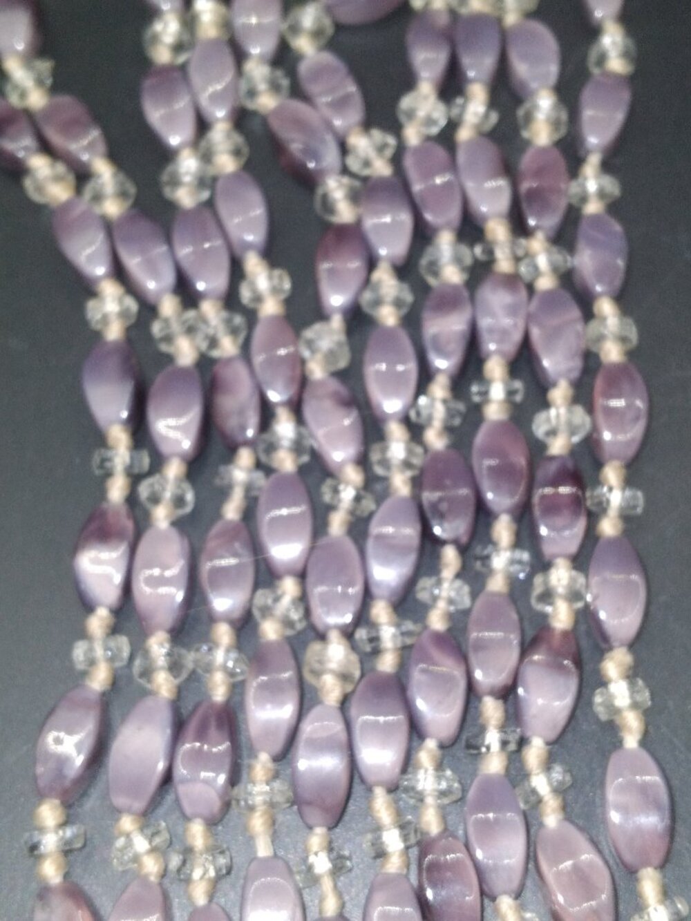 Vintage Mauve Ombre Glass/Stone beads 64'' long Necklace with clear Crystals